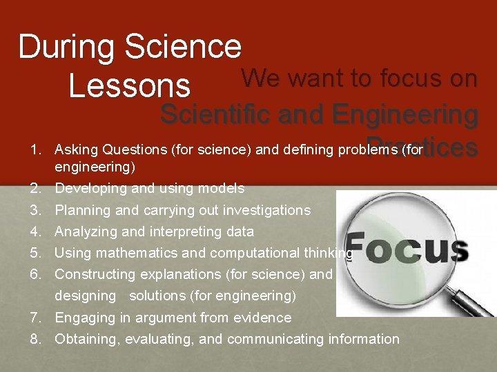 During Science We want to focus on Lessons 1. 2. 3. 4. 5. 6.