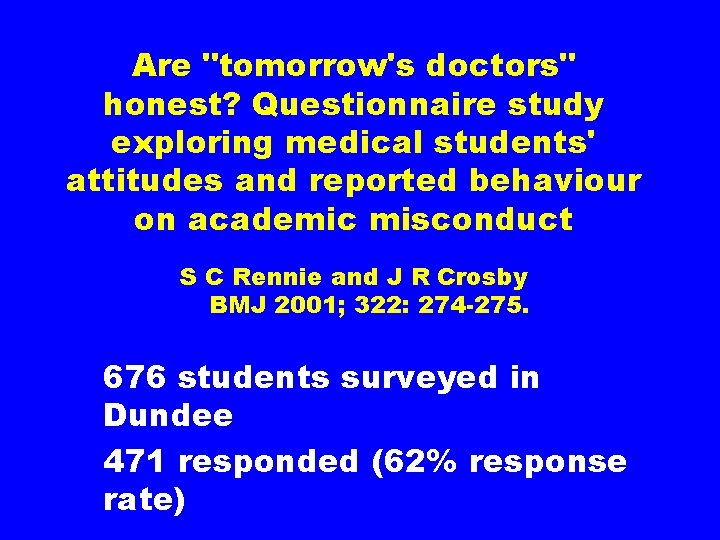 Are "tomorrow's doctors" honest? Questionnaire study exploring medical students' attitudes and reported behaviour on