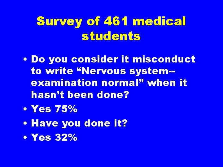 Survey of 461 medical students • Do you consider it misconduct to write “Nervous