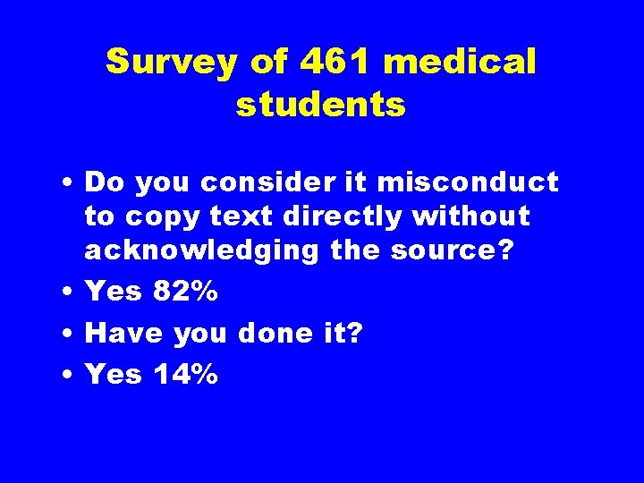 Survey of 461 medical students • Do you consider it misconduct to copy text