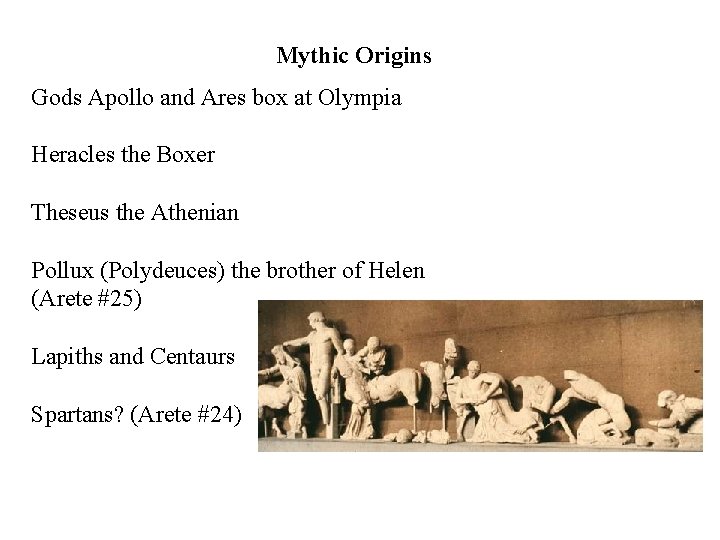 Mythic Origins Gods Apollo and Ares box at Olympia Heracles the Boxer Theseus the