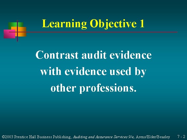 Learning Objective 1 Contrast audit evidence with evidence used by other professions. © 2003