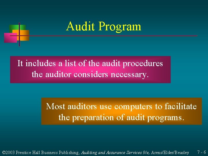 Audit Program It includes a list of the audit procedures the auditor considers necessary.