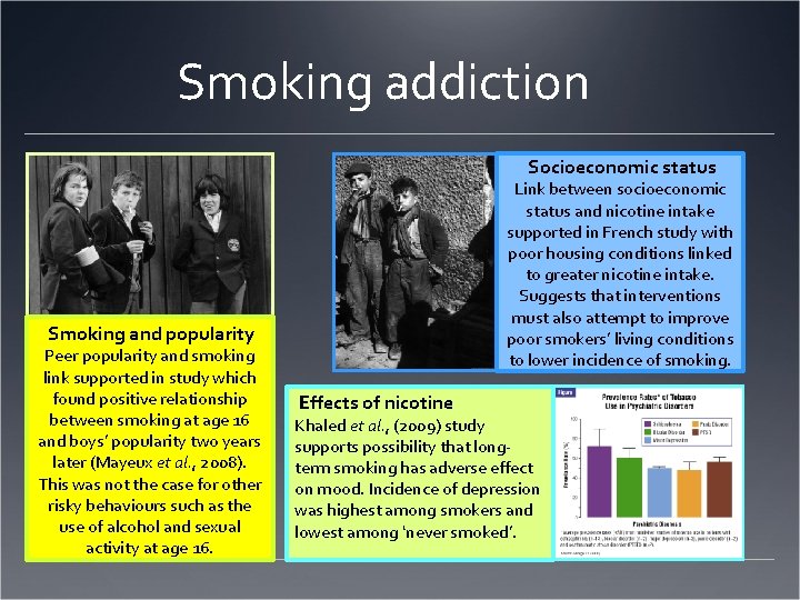 Smoking addiction Socioeconomic status Link between socioeconomic status and nicotine intake supported in French