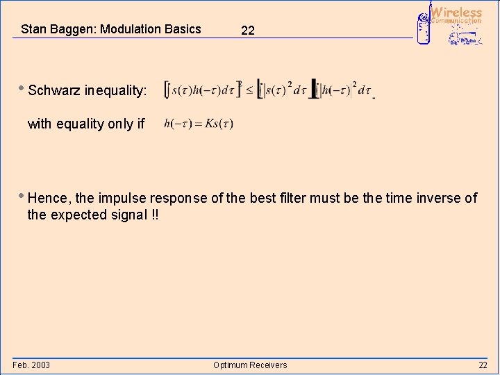 Stan Baggen: Modulation Basics 22 • Schwarz inequality: with equality only if • Hence,