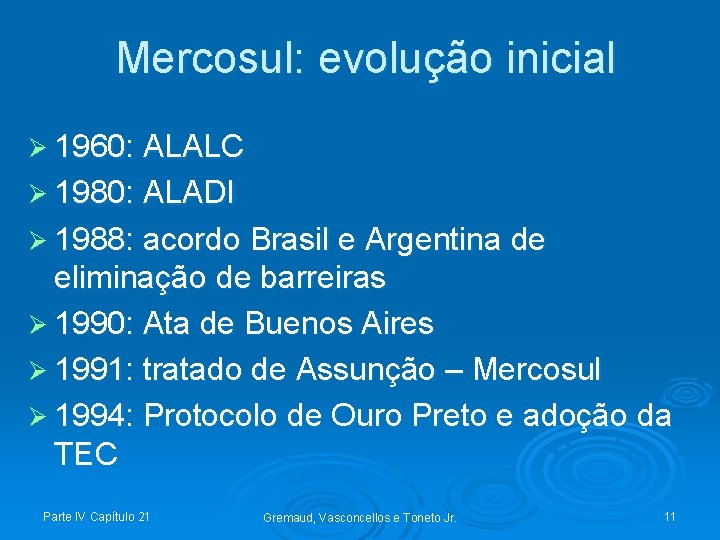 Mercosul: evolução inicial Ø 1960: ALALC Ø 1980: ALADI Ø 1988: acordo Brasil e