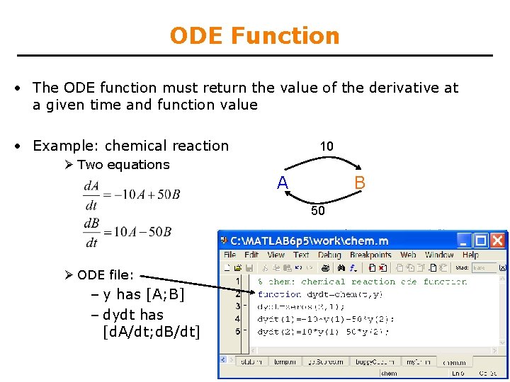 ODE Function • The ODE function must return the value of the derivative at