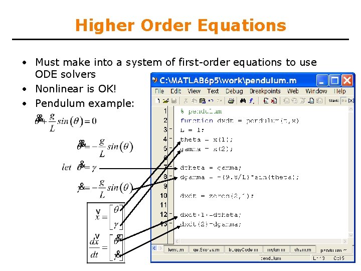 Higher Order Equations • Must make into a system of first-order equations to use