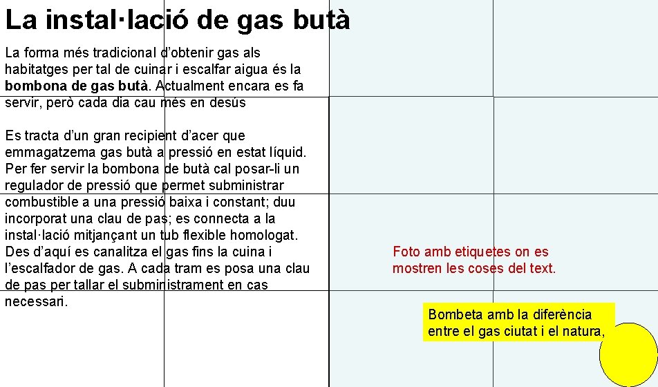 La instal·lació de gas butà La forma més tradicional d’obtenir gas als habitatges per