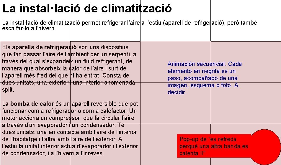 La instal·lació de climatització permet refrigerar l’aire a l’estiu (aparell de refrigeració), però també