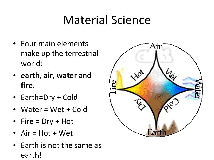 Material Science • Four main elements make up the terrestrial world: • earth, air,