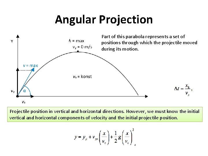 Angular Projection Part of this parabola represents a set of positions through which the