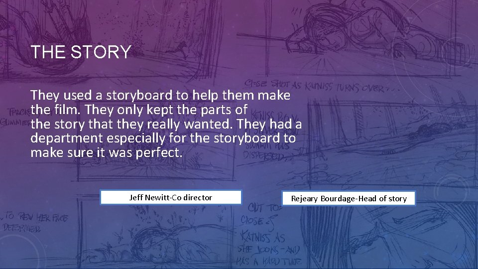 THE STORY They used a storyboard to help them make the film. They only