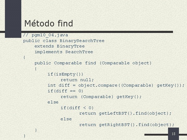 Método find // pgm 10_04. java public class Binary. Search. Tree extends Binary. Tree