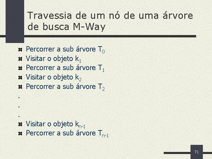 Travessia de um nó de uma árvore de busca M-Way . . . Percorrer