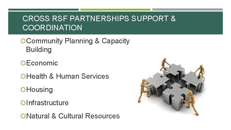CROSS RSF PARTNERSHIPS SUPPORT & COORDINATION Community Planning & Capacity Building Economic Health &