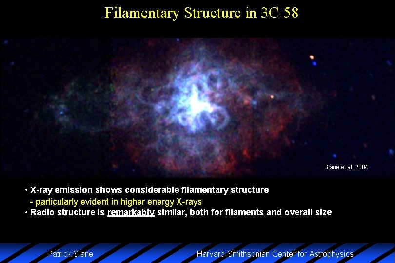 Filamentary Structure in 3 C 58 Slane et al. 2004 • X-ray emission shows