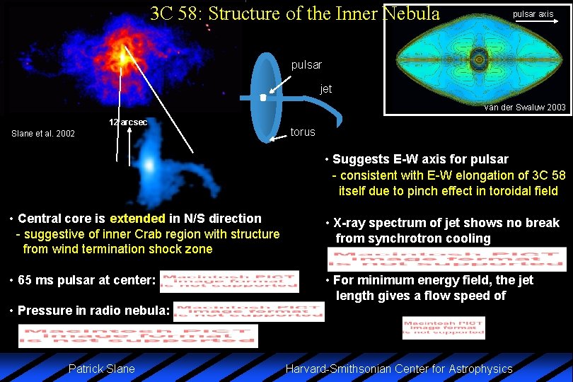 3 C 58: Structure of the Inner Nebula pulsar axis pulsar jet van der