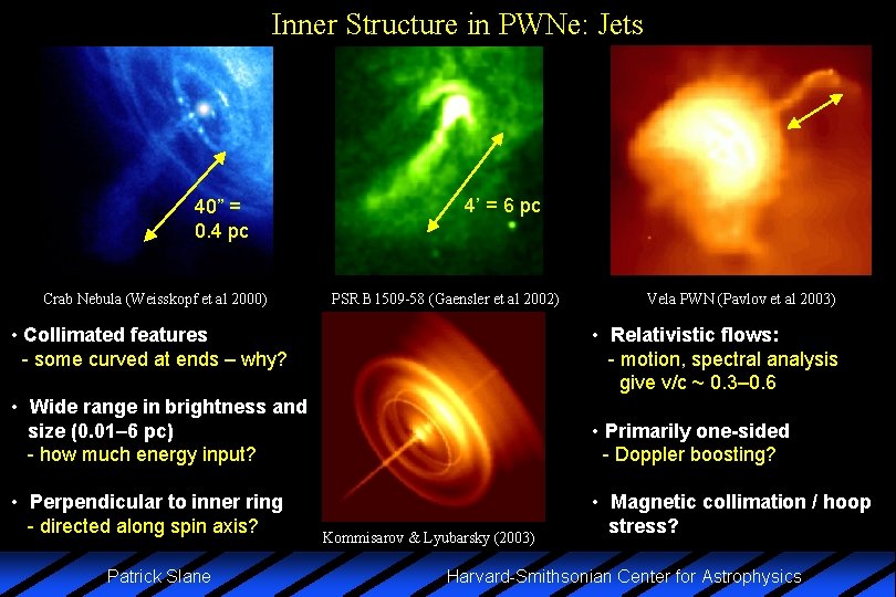 Inner Structure in PWNe: Jets 40” = 0. 4 pc Crab Nebula (Weisskopf et