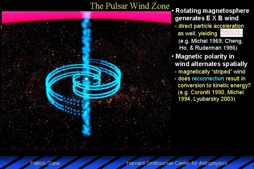 The Pulsar Wind Zone • Rotating magnetosphere generates E X B wind - direct