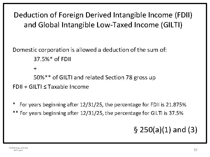 Deduction of Foreign Derived Intangible Income (FDII) and Global Intangible Low-Taxed Income (GILTI) Domestic