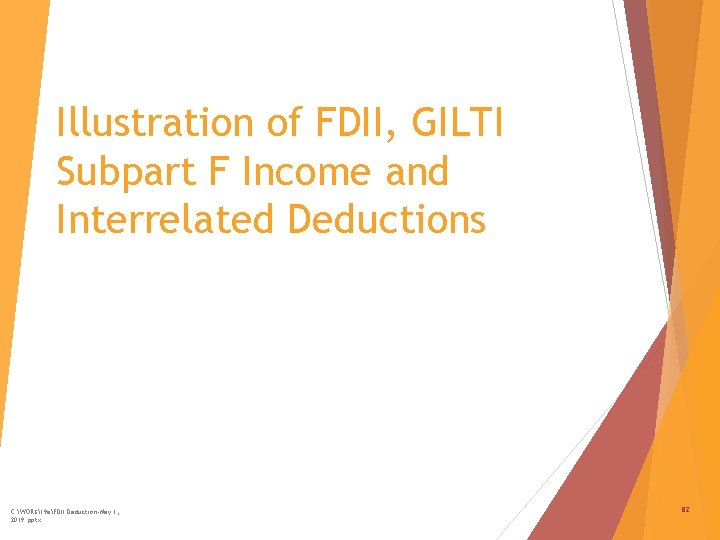 Illustration of FDII, GILTI Subpart F Income and Interrelated Deductions C: WORK19 aFDII Deduction-May
