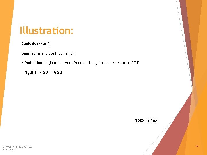 Illustration: Analysis (cont. ): Deemed Intangible Income (DII) = Deduction eligible income – Deemed
