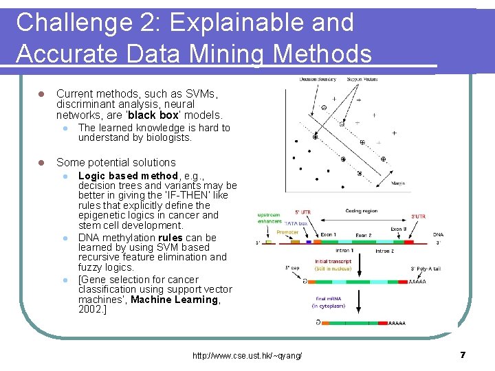Challenge 2: Explainable and Accurate Data Mining Methods l Current methods, such as SVMs,