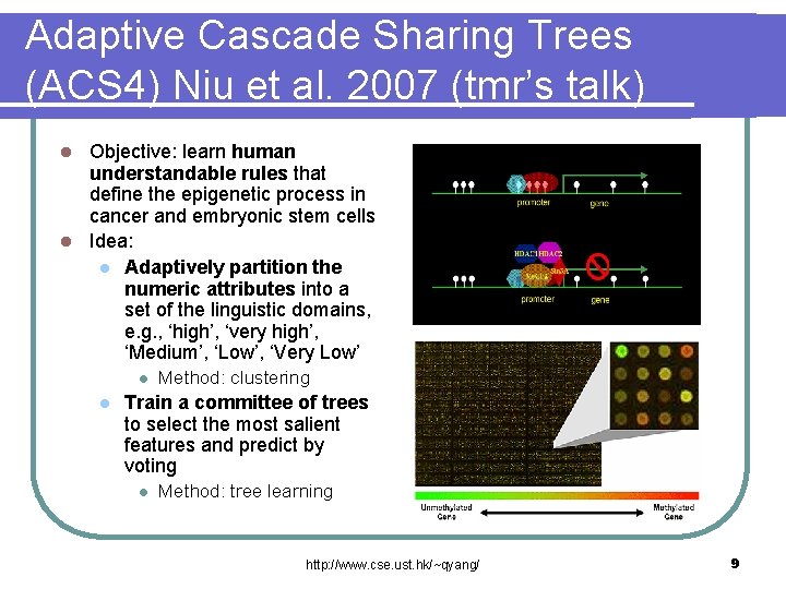 Adaptive Cascade Sharing Trees (ACS 4) Niu et al. 2007 (tmr’s talk) Objective: learn
