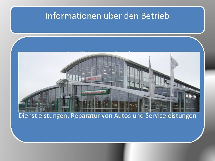 Informationen über den Betrieb Ort: Filderstadt Bernhausen Straße: Felix-Winkel-Straße 30 Größe: Eine große Halle,