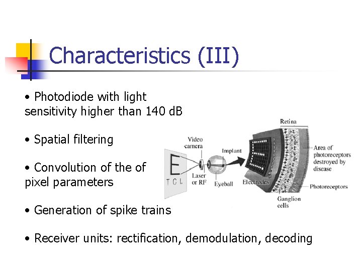 Characteristics (III) • Photodiode with light sensitivity higher than 140 d. B • Spatial