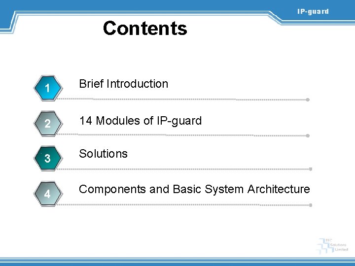 IP-guard Contents 1 Brief Introduction 2 14 Modules of IP-guard 3 Solutions 4 Components