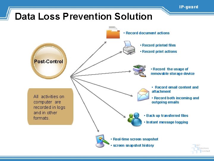 IP-guard Data Loss Prevention Solution • Record document actions • Record printed files •