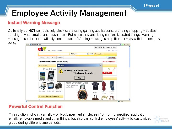 IP-guard Employee Activity Management Instant Warning Message Optionally do NOT compulsively block users using