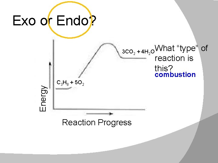 Exo or Endo? 3 CO 2 + 4 H 2 OWhat “type” of reaction