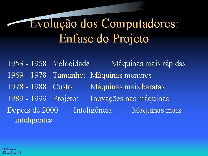 Evolução dos Computadores: Enfase do Projeto 1953 - 1968 Velocidade: Máquinas mais rápidas 1969