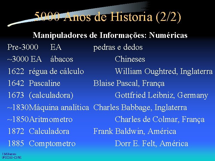 5000 Anos de Historia (2/2) Manipuladores de Informações: Numéricas Pre-3000 EA pedras e dedos