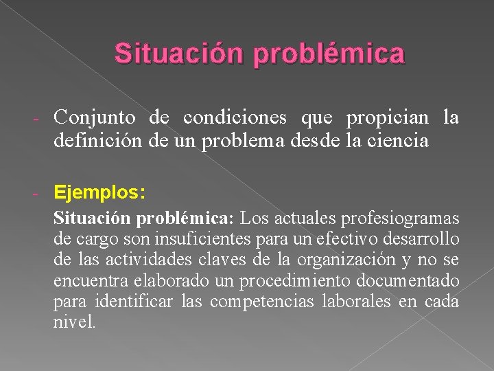 Situación problémica - Conjunto de condiciones que propician la definición de un problema desde