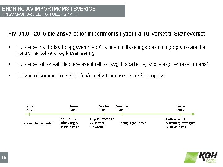 ENDRING AV IMPORTMOMS I SVERIGE ANSVARSFORDELING TULL - SKATT Fra 01. 2015 ble ansvaret