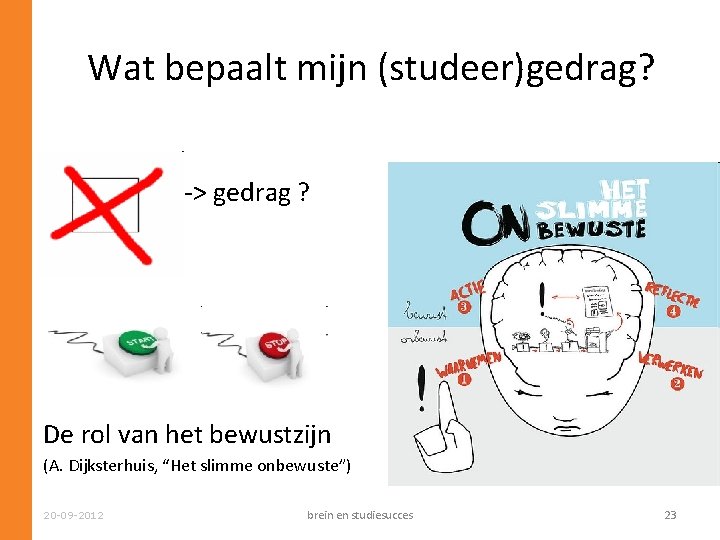 Wat bepaalt mijn (studeer)gedrag? Voornemen -> gedrag ? De rol van het bewustzijn (A.