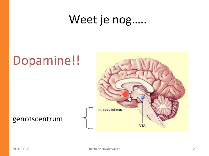 Weet je nog…. . Dopamine!! genotscentrum 20 -09 -2012 brein en studiesucces 24 