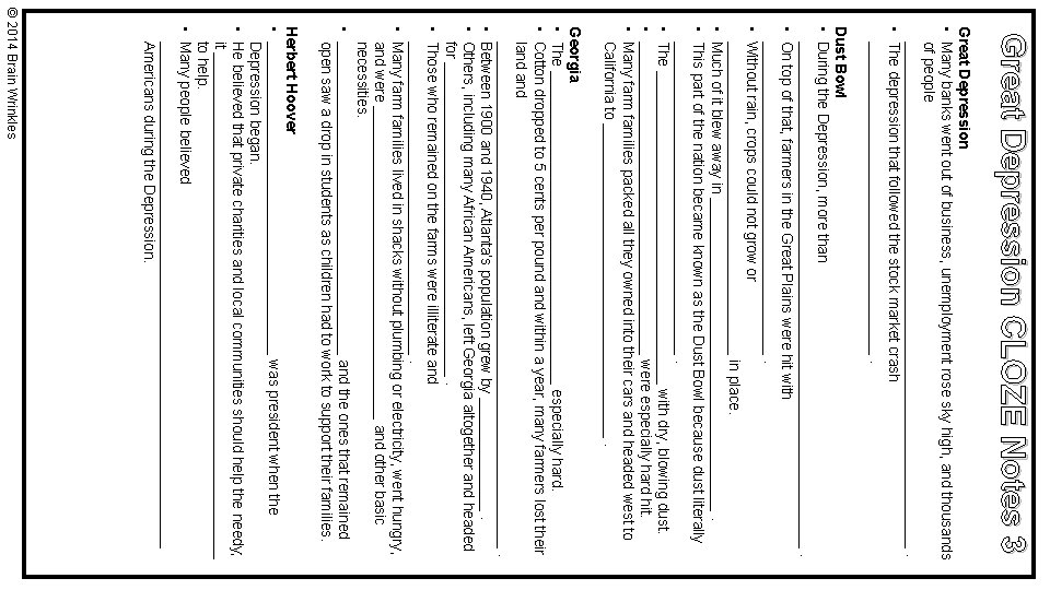 Great Depression CLOZE Notes 3 Great Depression • Many banks went out of business,