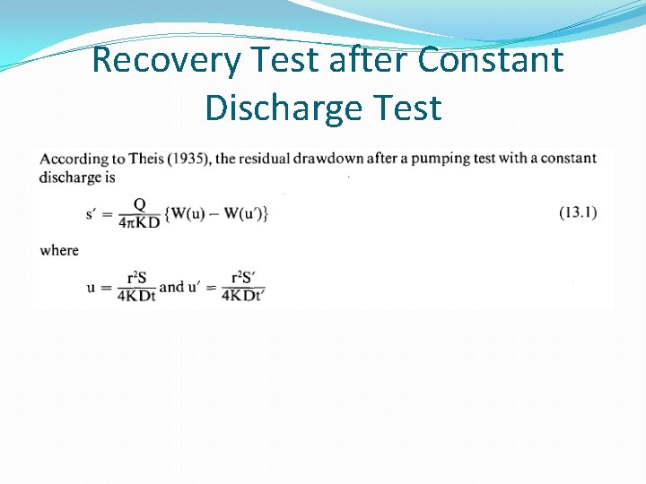 Recovery Test after Constant Discharge Test 