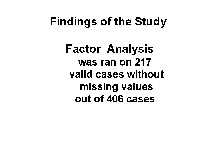 Findings of the Study Factor Analysis was ran on 217 valid cases without missing