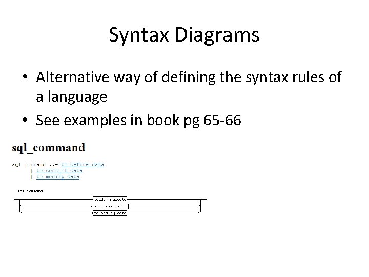 Syntax Diagrams • Alternative way of defining the syntax rules of a language • Syntax Diagrams • Alternative way of defining the syntax rules of a language •
