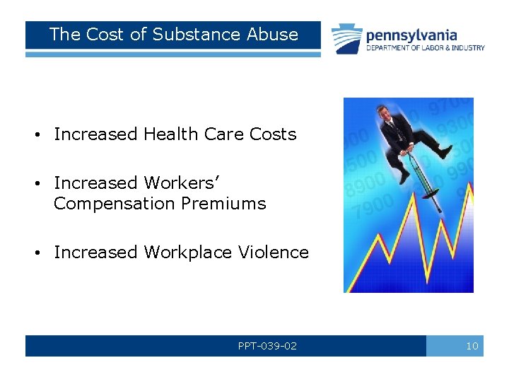 The Cost of Substance Abuse • Increased Health Care Costs • Increased Workers’ Compensation