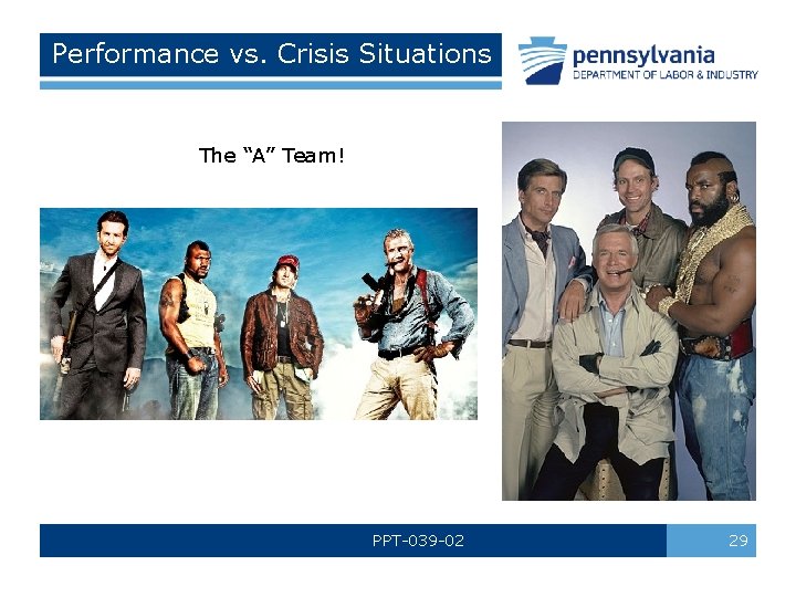 Performance vs. Crisis Situations The “A” Team! PPT-039 -02 29 