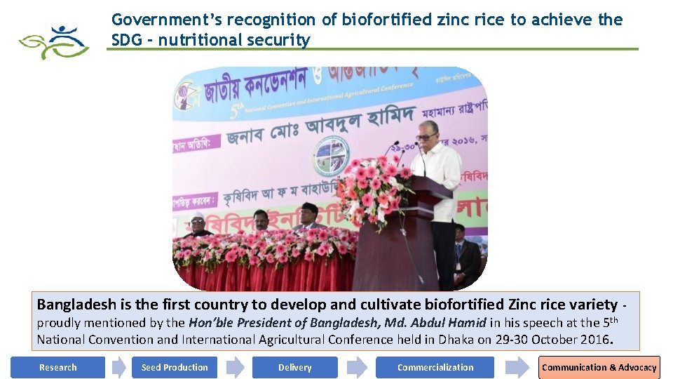 Government’s recognition of biofortified zinc rice to achieve the SDG - nutritional security Bangladesh