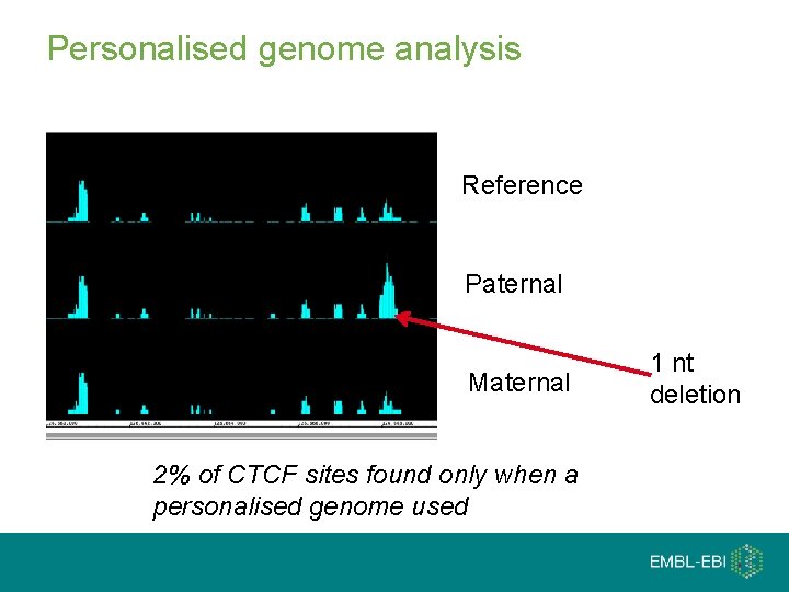 Personalised genome analysis Reference Paternal Maternal 2% of CTCF sites found only when a