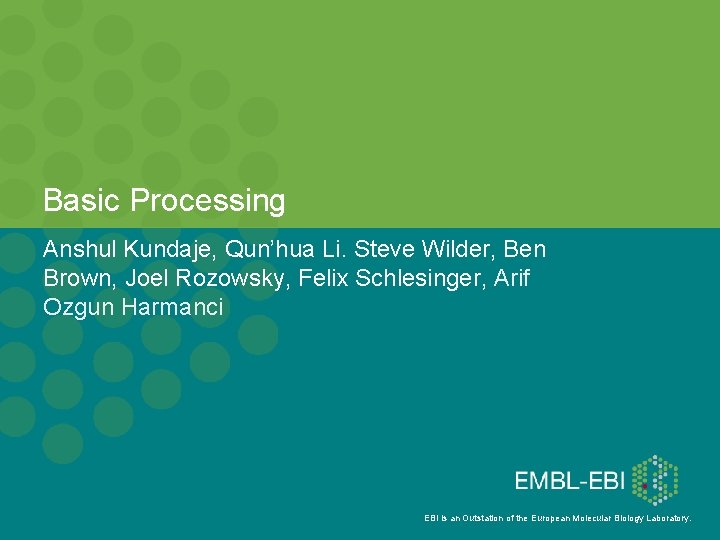 Basic Processing Anshul Kundaje, Qun’hua Li. Steve Wilder, Ben Brown, Joel Rozowsky, Felix Schlesinger,